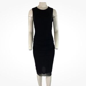 Spanx Sz M Ruched Sheath Bodycon Layered Cocktail Party Club Dress Black